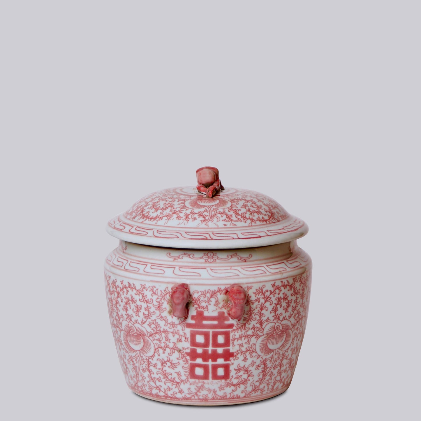 Red and White Porcelain Double Happiness Lug Jar